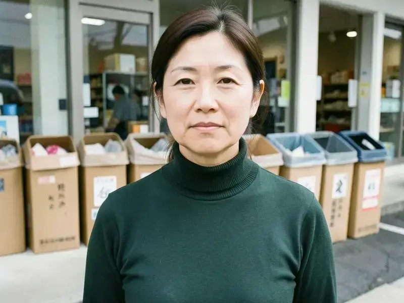 店舗裏に整えられた資源置き場で立つ担当者